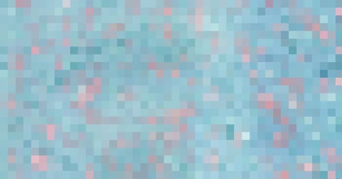 Pixelated abstract background of light blue, pink, and teal squares illustrating low-resolution image quality.