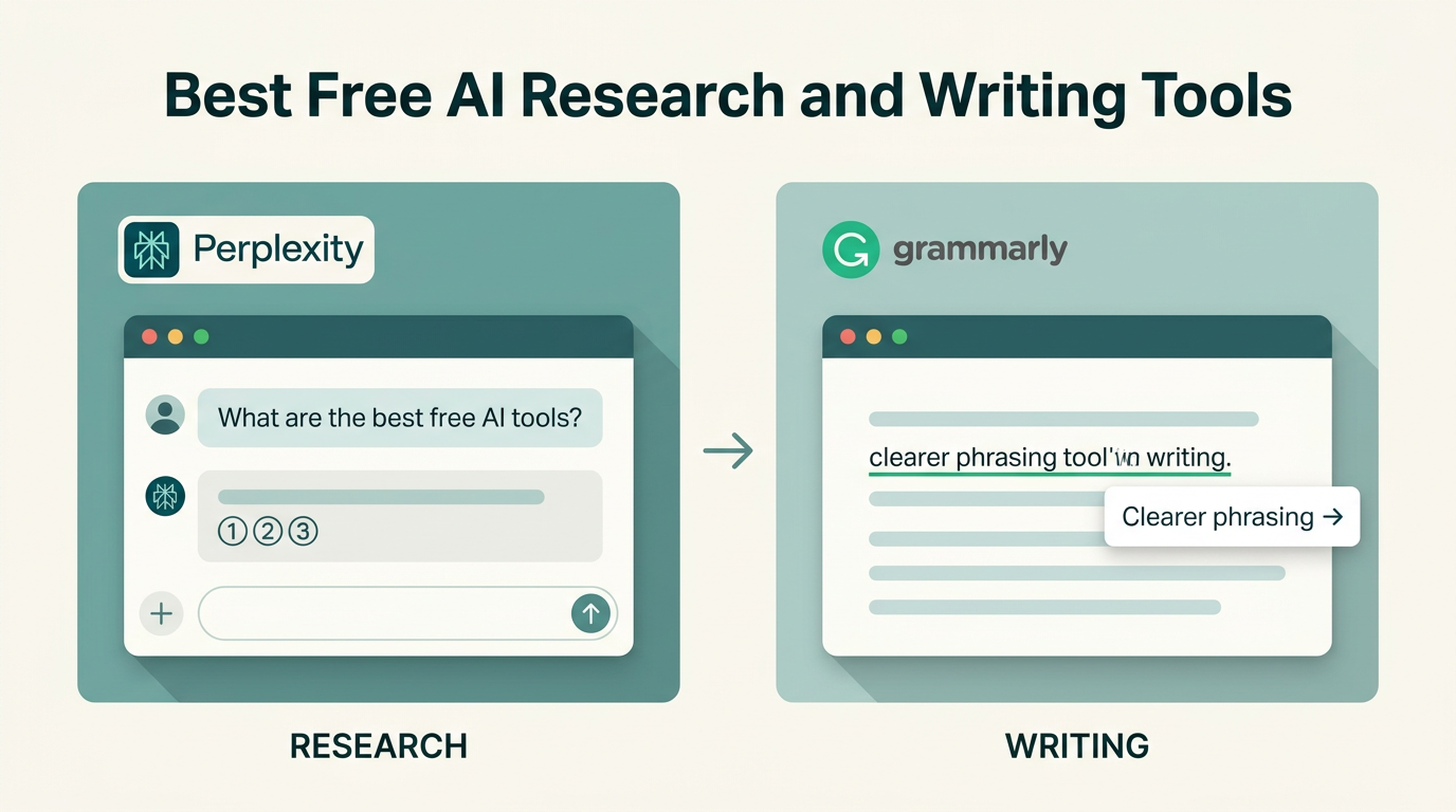 Perplexity AI research panel and Grammarly writing suggestion panel side by side