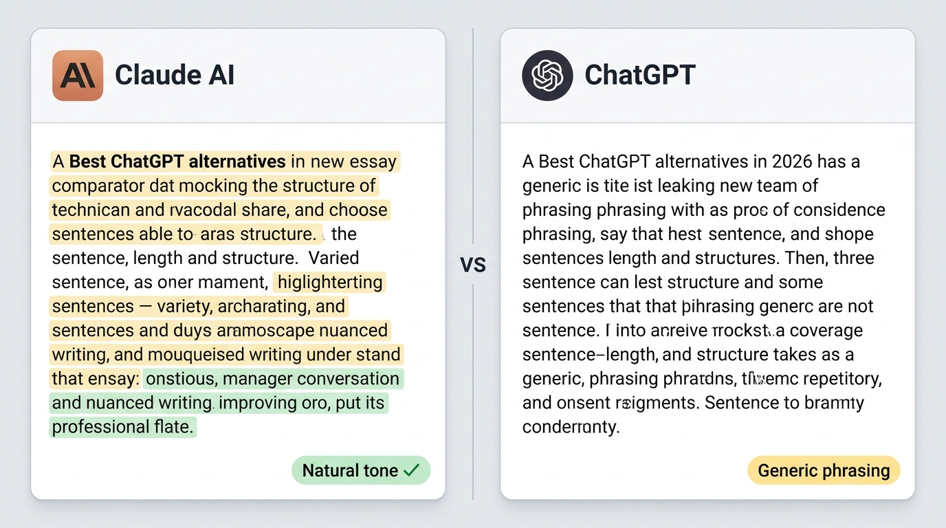 Side-by-side comparison of Claude AI and ChatGPT writing output quality