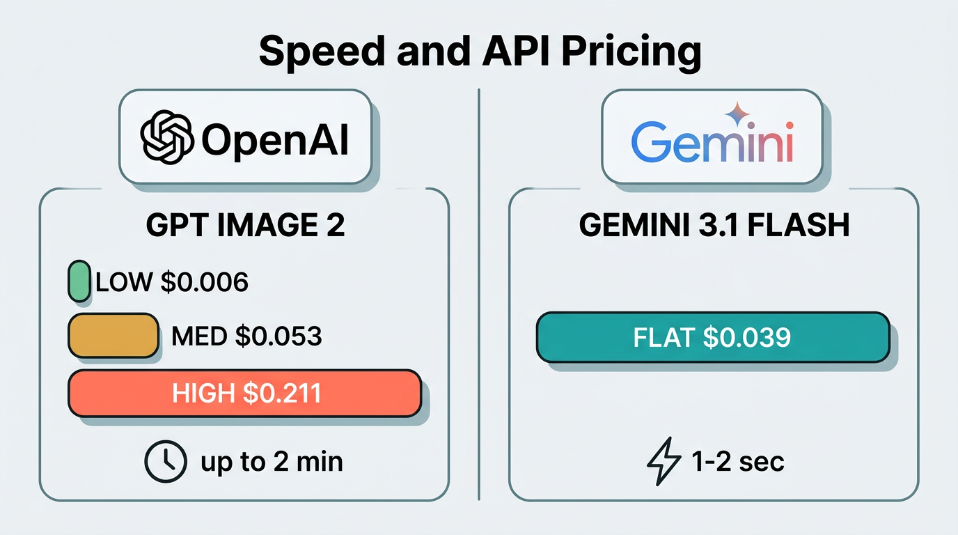 Side-by-side pricing comparison of gpt-image-2 tiers versus Gemini 3.1 Flash Image flat rate
