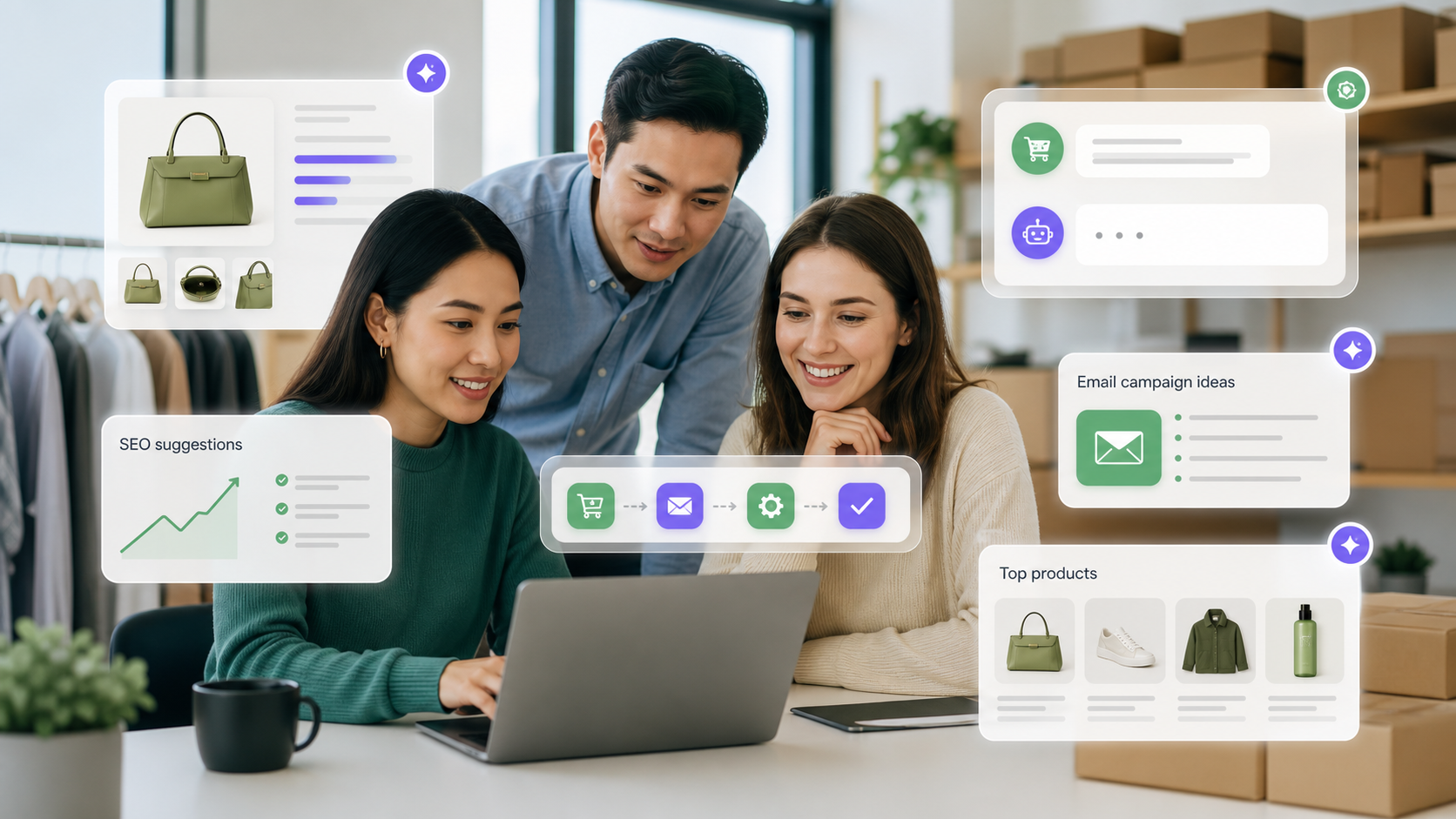 AI ecommerce software workflow for product descriptions SEO customer support email and automation
