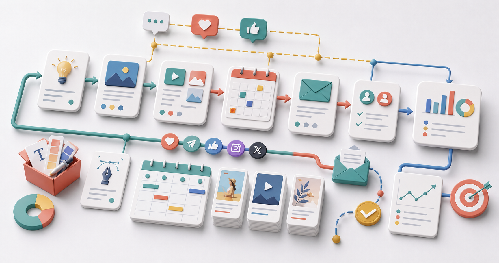 Marketing content pipeline from ideas to creative assets social posts email campaigns approvals and analytics