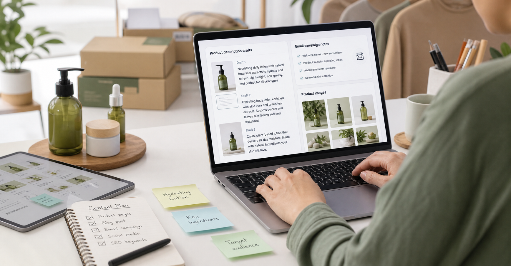 AI ecommerce content workflow for product descriptions email marketing SEO copy and campaign planning