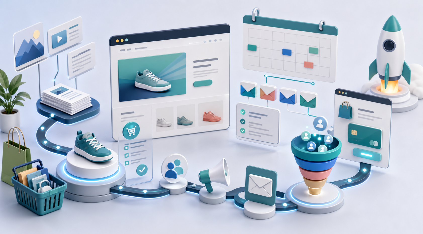 Rapid website launch system with ecommerce product landing page campaign calendar email and conversion funnel
