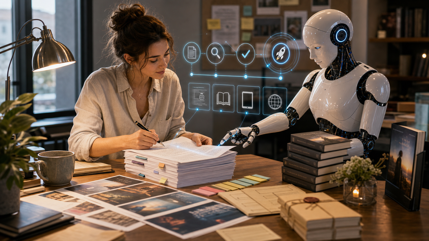 AI editorial assistant helping prepare final review fact checks and publishing workflow