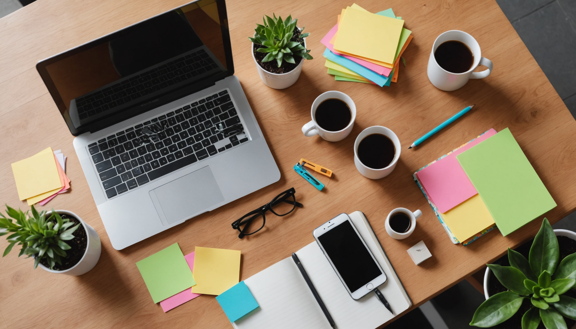 Organised student study desk with laptop and textbooks — AI productivity setup
