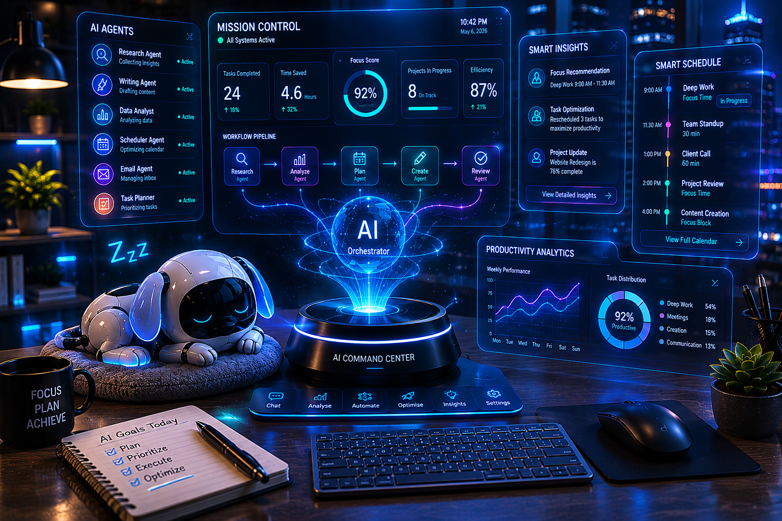 AI Productivity Operating System shown as a realistic AI productivity workflow for Best AI Productivity Tools in 2026