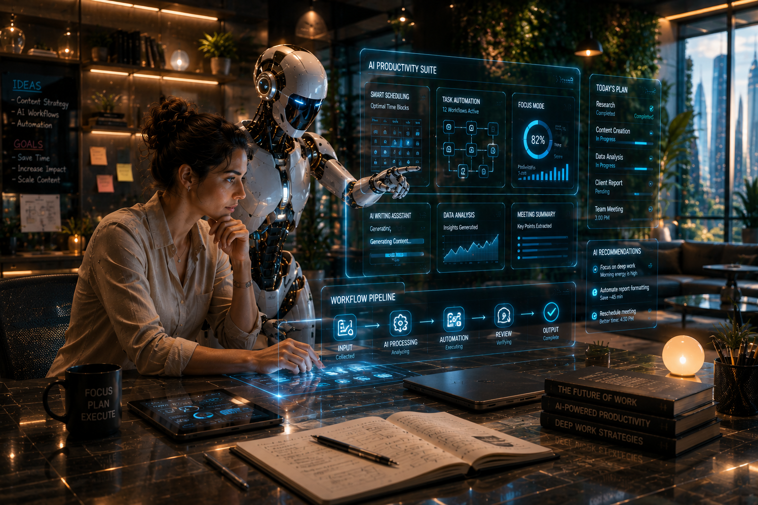 Focus and Calendar Planning shown as a realistic AI productivity workflow for Best AI Productivity Tools in 2026